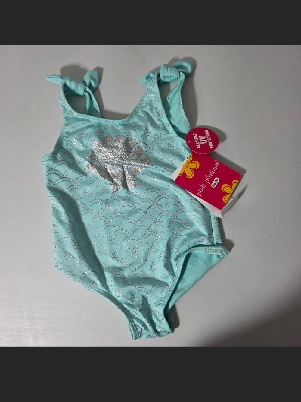 Light Aqua Sparkle Mermaid Shell One-Piece Swimsuit